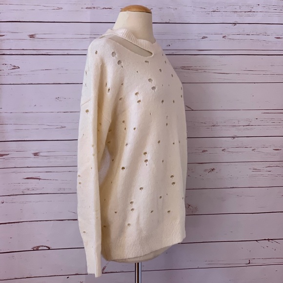 New ASTR distressed pullover sweater cream white M - Picture 6 of 8